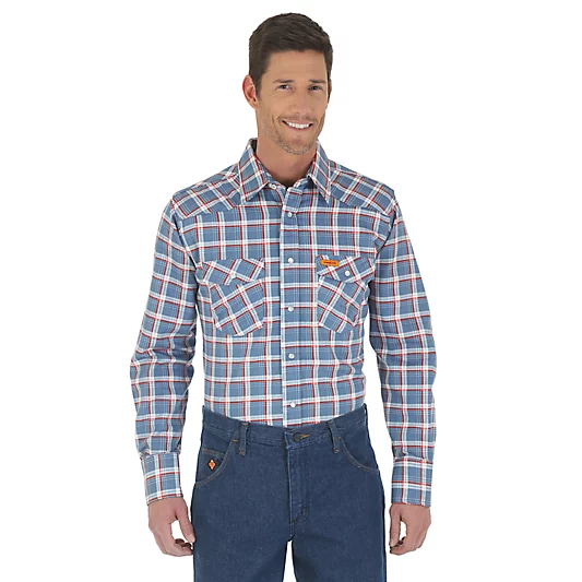 Wrangler® Fr Long Sleeve Western Snap Plaid Shirt - Men's